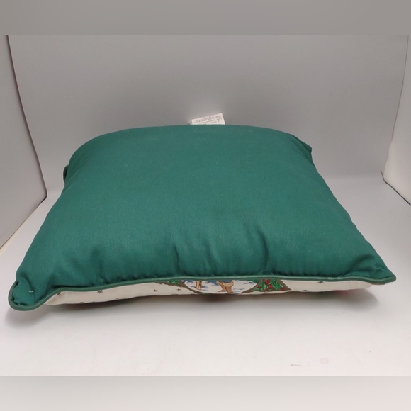 Vintage Handmade Joan Kessler Christmas Peppermint Teddy Bear 16" Square Pillow - Picture 3 of 5